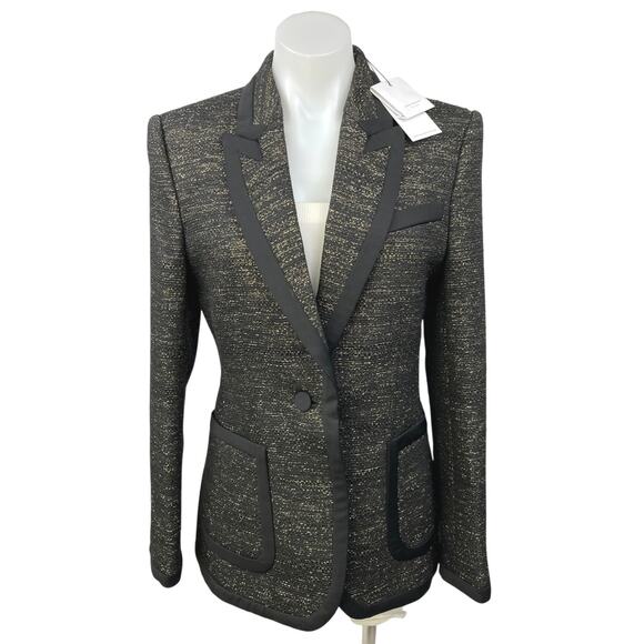 NEW Equipment Bodanne Black Gold Metallic Tweed Button Blazer Coat Jacket Size 6 - Picture 1 of 6